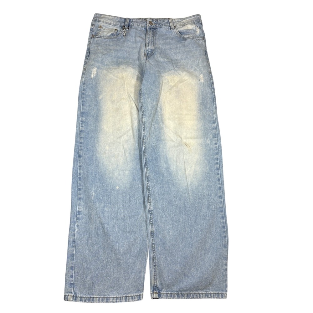 Refuge Denim Baggy Wide Leg Distressed Jeans Light Wash Size 09 Heart Charm